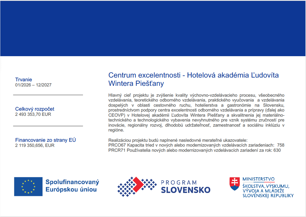 Centrum excelentnosti - Hotelová akadémia Ľudovíta Wintera Piešťany